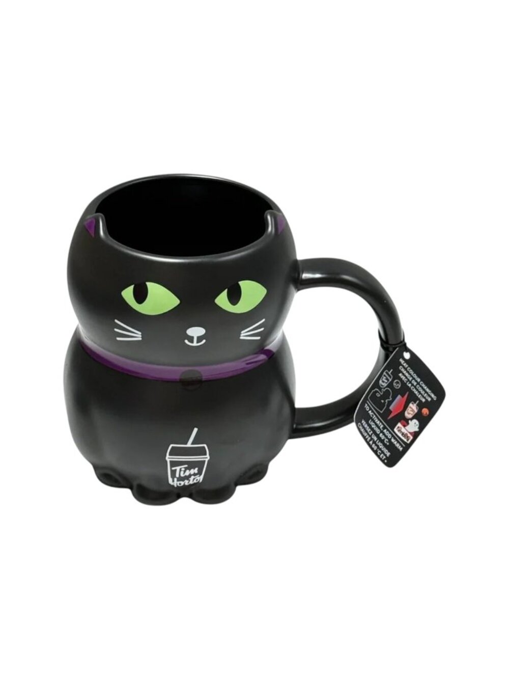 Tim Hortons Mug‎ Black Cat Color Change 20 oz 202 NEW Canada